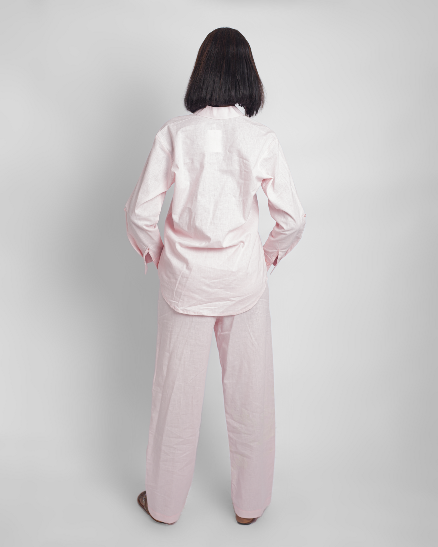 BUTTON DOWN LONG SLEEVE SHIRT AND TROUSER LINEN SET