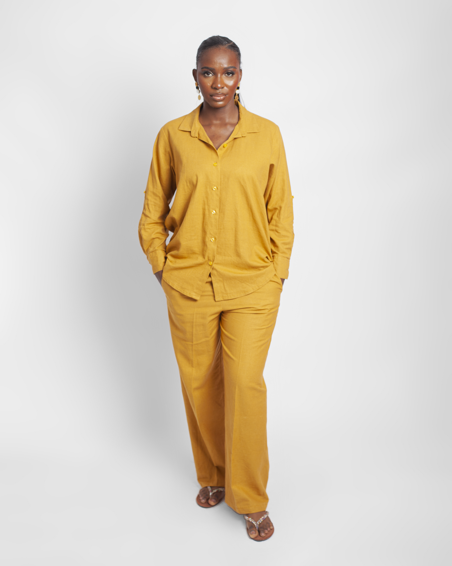 BUTTON DOWN LONG SLEEVE SHIRT AND TROUSER LINEN SET