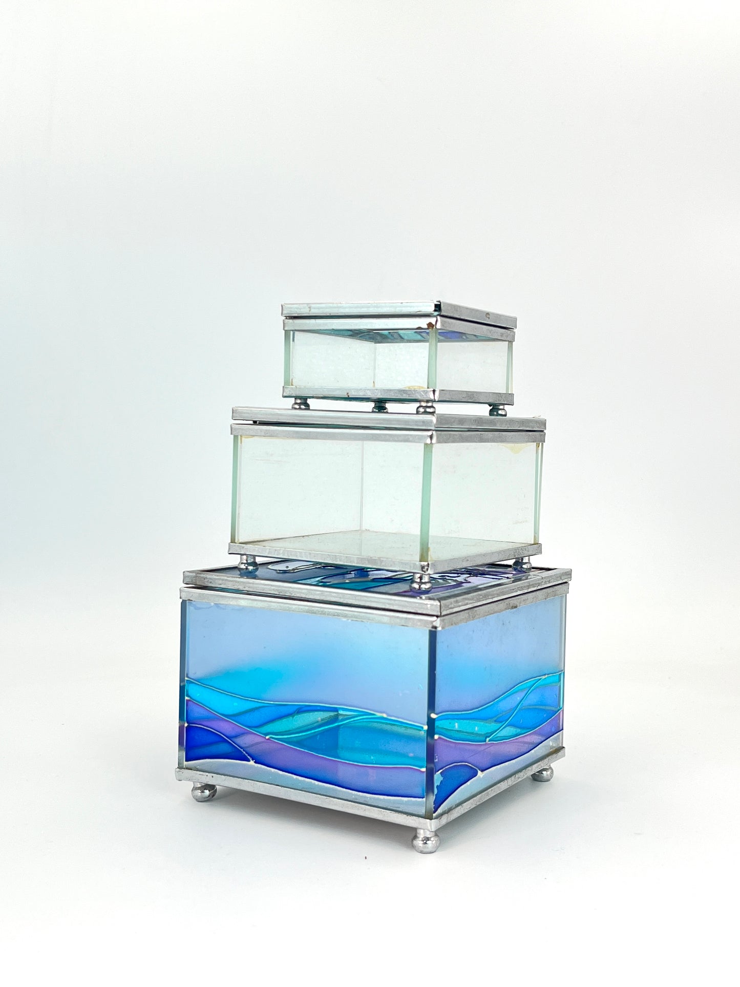 PAINTED GLASS BOX SET OF 3 - SMALL